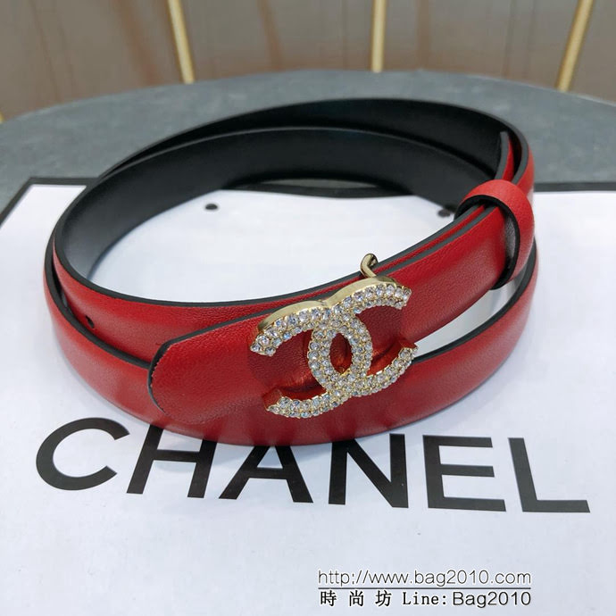 CHANEL香奈兒 18新款 20MM精品 進口光滑優雅小腰帶 CC水鑽扣  xfp1011